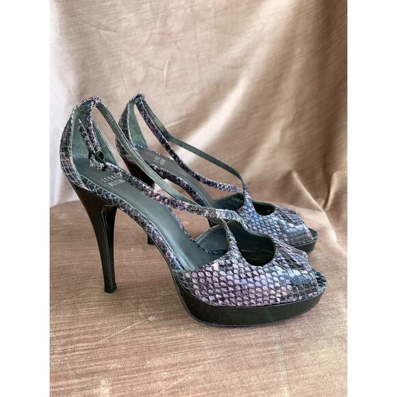 Stuart Weitzman Purple Snake Peep Toe Heels Size 8 2010s Pumps - Picture 10 of 10